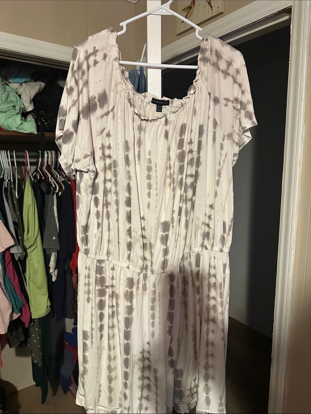 Lane Bryant Cream and Gray Tie-Dye Short Romper